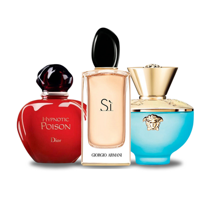 Combo de 3 perfumes Dior HYPNOTIC POISON, Giorgio Armani SÌ e Versace DYLAN TURQUOISE 100ml